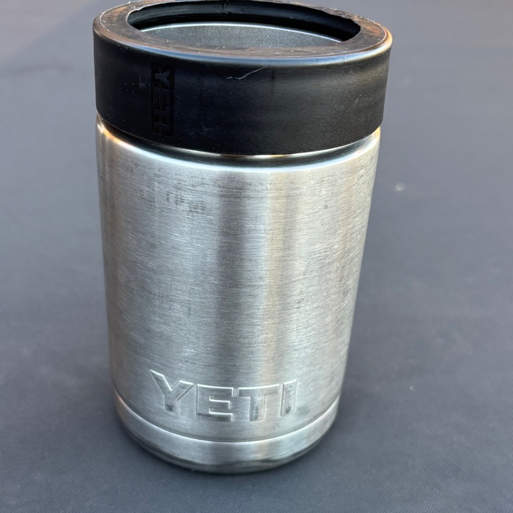 YETI Silver Koozie  with Black Lid
